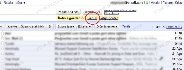 Gmail  de gönderilen e-postayı geri almak