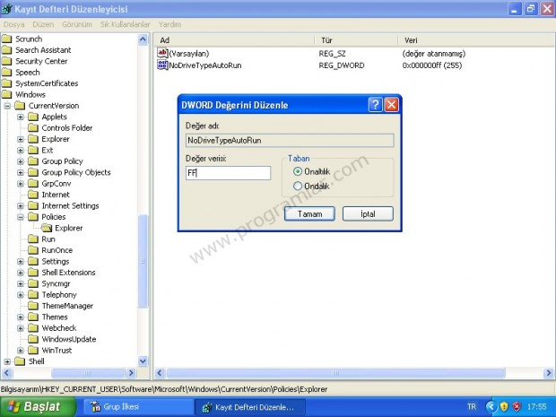 Windows XP  de Autorun Özelliğini Kapatmak