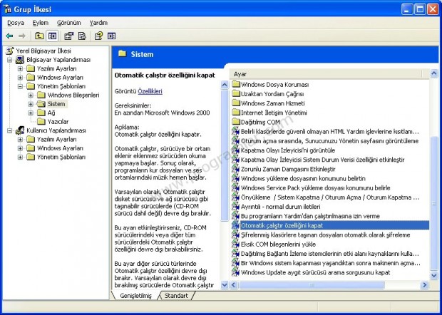 Windows XP  de Autorun Özelliğini Kapatmak