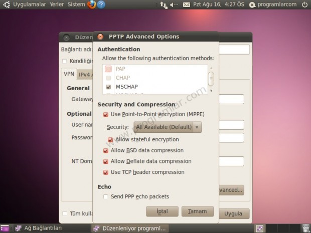 Ubuntu  da PPTP VPN bağlantısı yapmak
