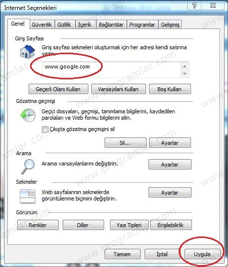 Internet  Explorer 8 Açılış Sayfası Değiştirme