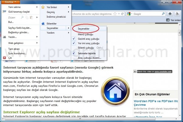 Firefox Açılış Sayfası Değiştirme