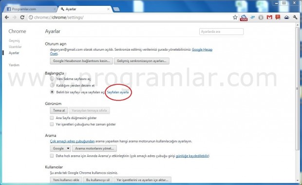 Chrome Açılış Sayfası Değiştirme