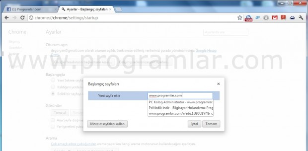 Chrome Açılış Sayfası Değiştirme