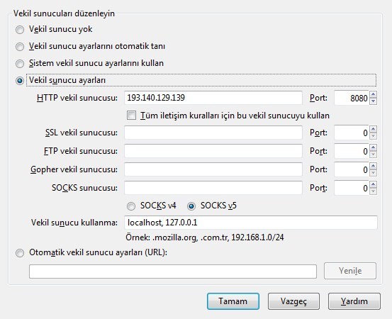 Mozilla Firefox  da Proxy Ayarlama