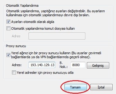 Internet Explorer  da Proxy Ayarlama