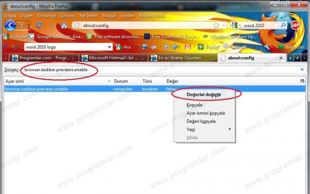 Windows 7 Araç Çubuğunda Firefox için Önizleme