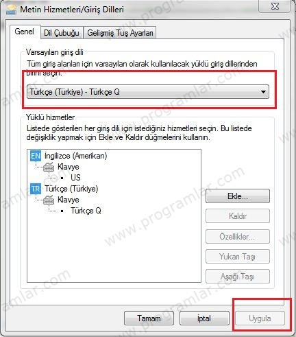 Windows 7, Vista ve XP  de Klavye Dilini Değiştirme