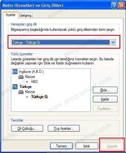 Windows 7, Vista ve XP  de Klavye Dilini Değiştirme