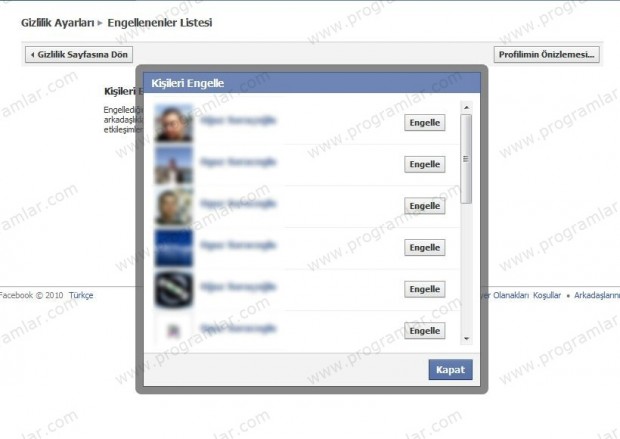 Facebook   da Kişi Engelleme