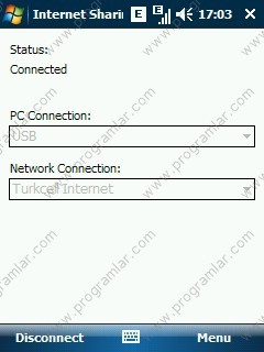 Windows Mobile internet bağlantısı kesme ekranı