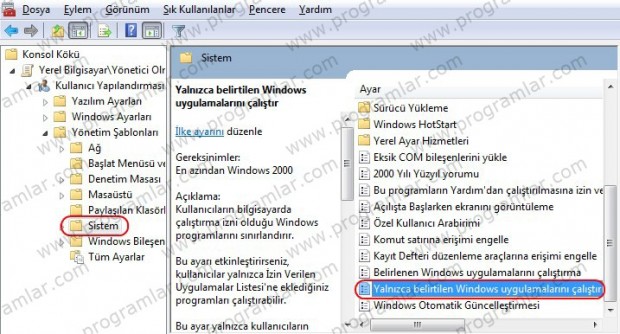 Windows\ da program kısıtlamak