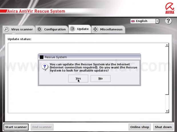 Avira Rescue CD Update Ekrani