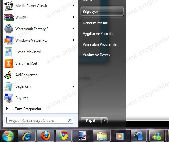 Windows 7  de geri yükleme noktası oluşturmak