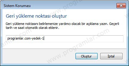 Windows 7  de geri yükleme noktası oluşturmak