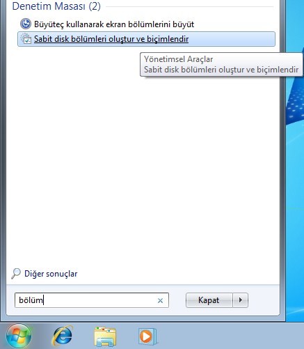 Windows 7 Yüklü Sabit Diskinizi İkiye Bölmek