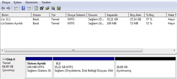 Windows 7 Yüklü Sabit Diskinizi İkiye Bölmek