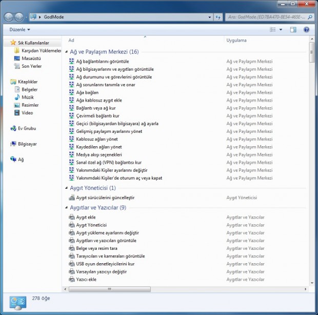 Windows 7 ye hükmedin:GodMode