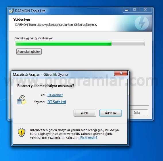 Daemon Tools Kurulumu - Windows Gadget uyarisi