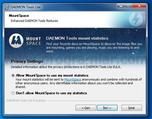 Daemon Tools Kurulumu - Mount Space Ekrani