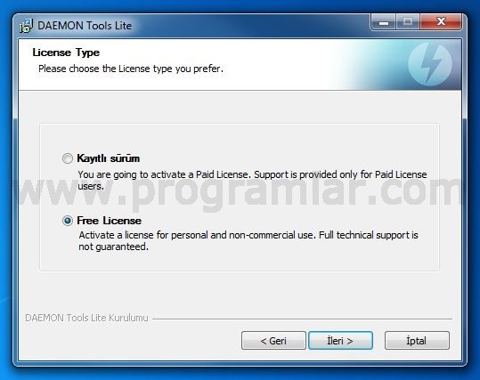 Daemon Tools Kurulumu - Lisans Secimi