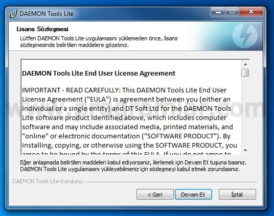 Daemon Tools Kurulumu - Sozlesme Ekrani