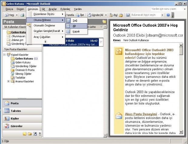 Outlook da e-posta liste görünümünü değiştirmek