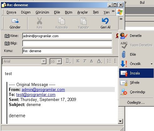 Outlook Express  de dijital imzalı e-postayı yanıtlamak