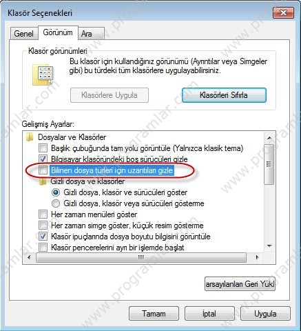 Windows Vista ve Windows 7  de Gizli Dosyalara Erişim