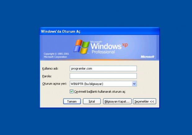 windows xp oturum açma ekranı