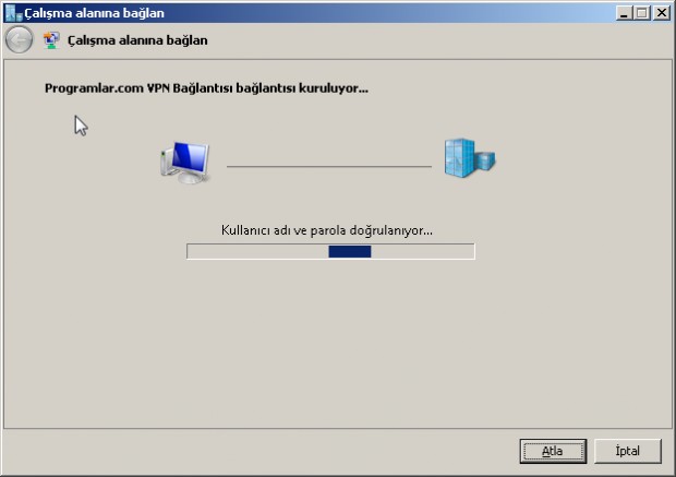 Vista VPN  Bağlantı kuruluyor 