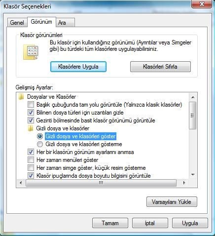 vista gizli dosya görüntüleme 2