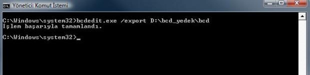 Windows Vista BCD yedek alma