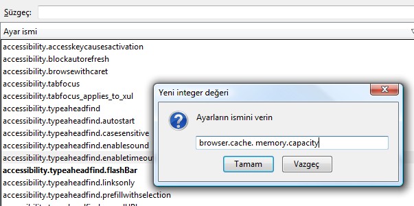 Firefox Bellek Ayarlama -integer