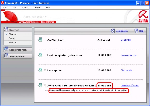 Avira AntiVir Personal - Free Antivirus 8.1.0.326