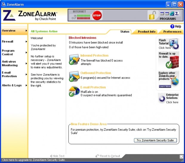 ZoneAlarm Firewall (Windows 2000/XP) 7.0.483