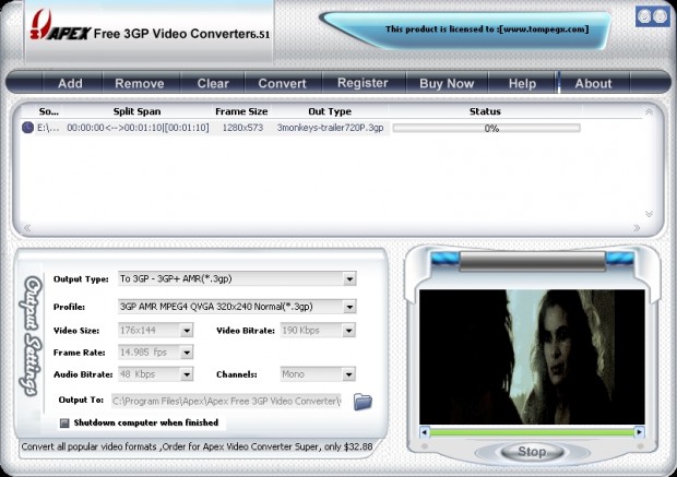 Apex Free 3GP Video Converter 6.51