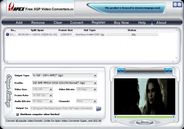 Apex Free 3GP Video Converter 6.51