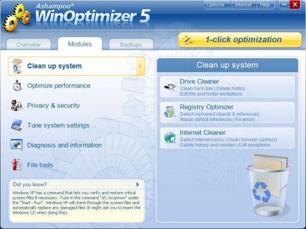 WinOptimizer kısayollarıyla da oldukça pratik