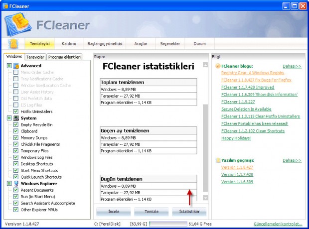 FCleaner İstatistikleri