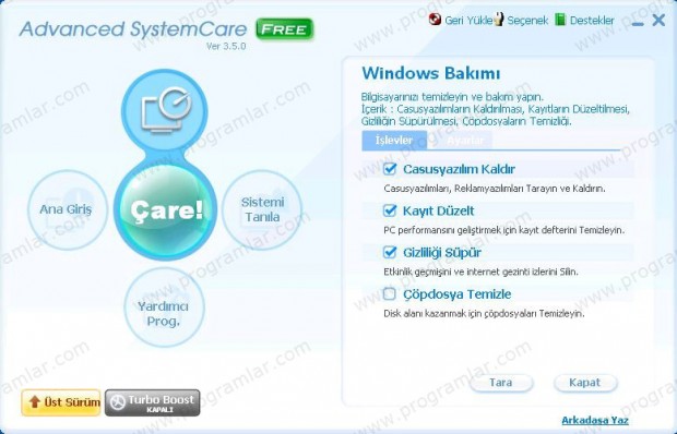 Adcanced SystemCare Free ile Bilgisayarını Hızlandırma