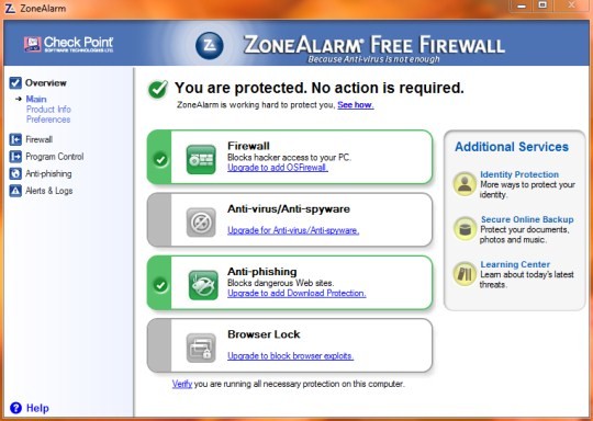 İnternet Kontrolün Altında; ZoneAlarm Free