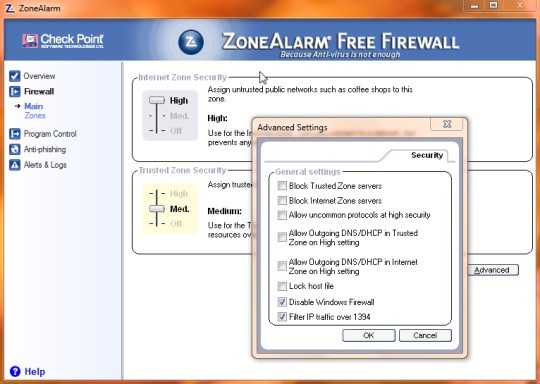 İnternet Kontrolün Altında; ZoneAlarm Free