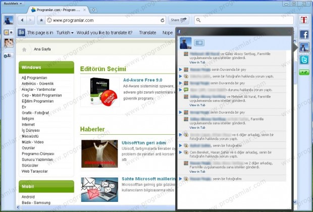 Facebook  a adanmış bir internet tarayıcı: Rockmelt
