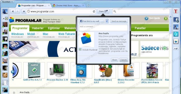Facebook  a adanmış bir internet tarayıcı: Rockmelt