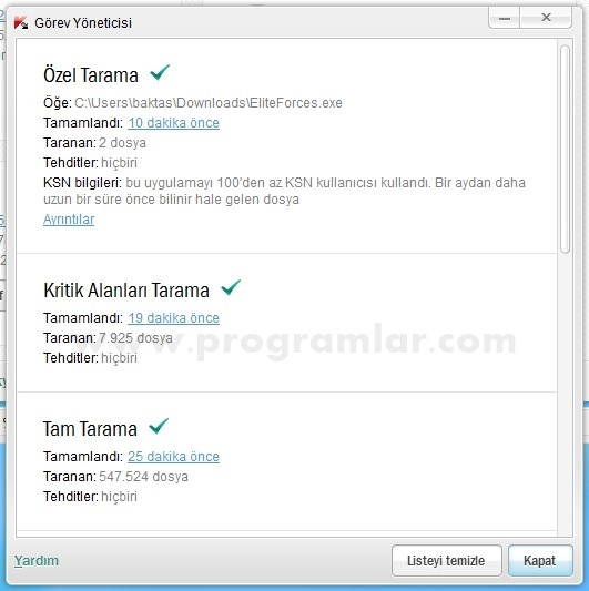 Kaspersky Internet Security 2013 ozel tarama