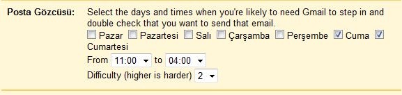 Gmail Koruyucu Posta Gözcüsü zaman ayarı