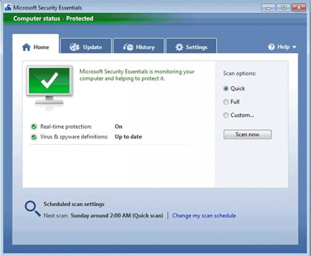 Microsoft Security Essentials ekran görüntüsü