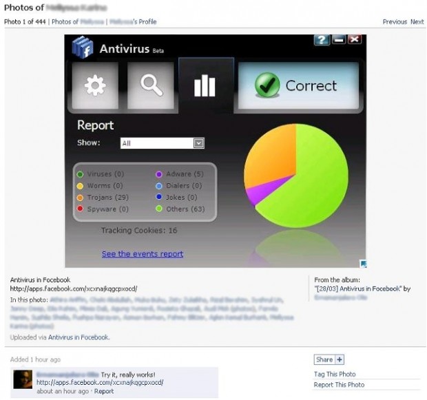 Facebook içinde sahte antivirüs