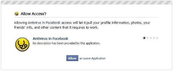 Facebook içinde sahte antivirüs